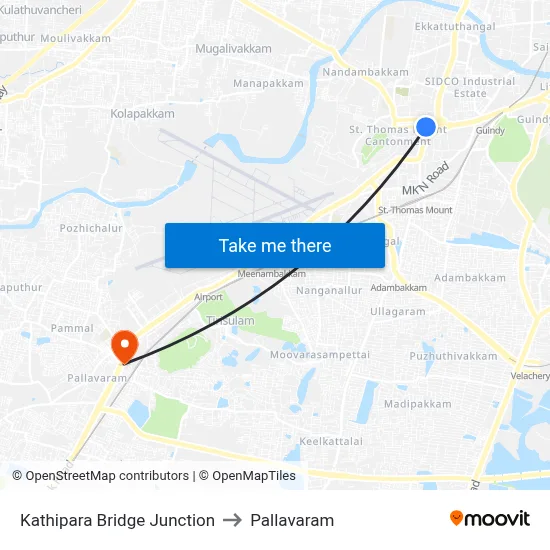Kathipara Bridge Junction to Pallavaram map
