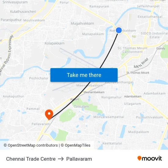 Chennai Trade Centre to Pallavaram map