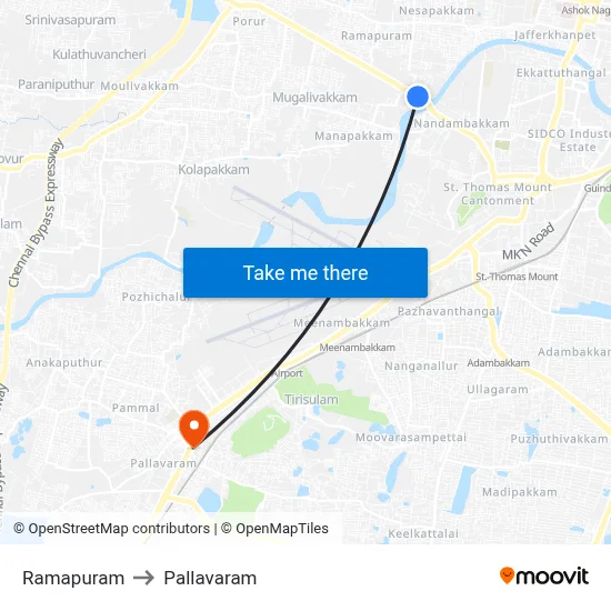 Ramapuram to Pallavaram map