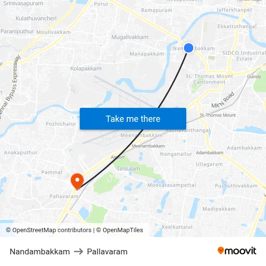 Nandambakkam to Pallavaram map