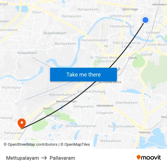 Mettupalayam to Pallavaram map