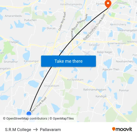 S.R.M College to Pallavaram map