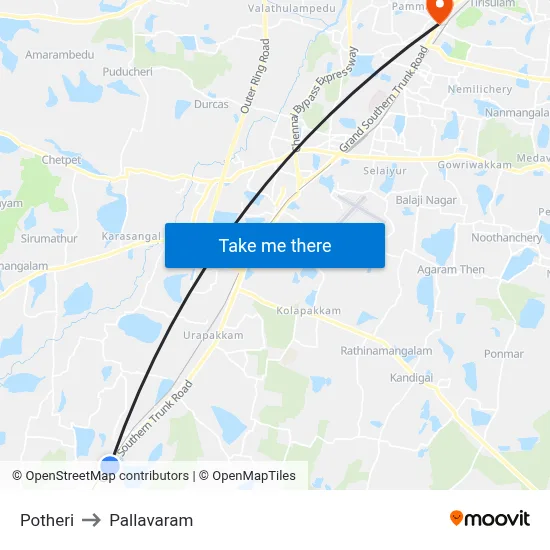 Potheri to Pallavaram map