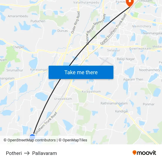 Potheri to Pallavaram map