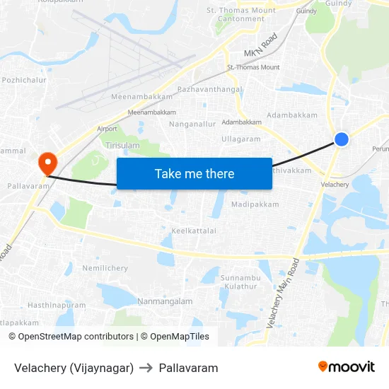 Velachery (Vijaynagar) to Pallavaram map