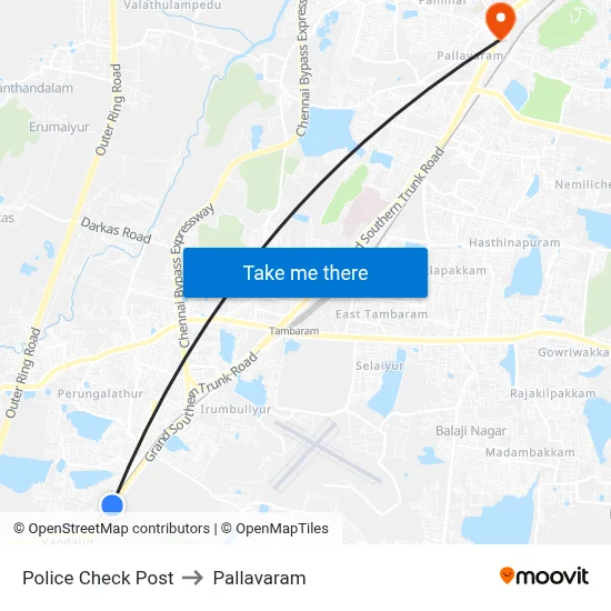 Police Check Post to Pallavaram map