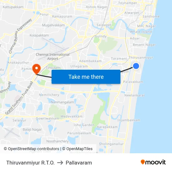 Thiruvanmiyur R.T.O. to Pallavaram map