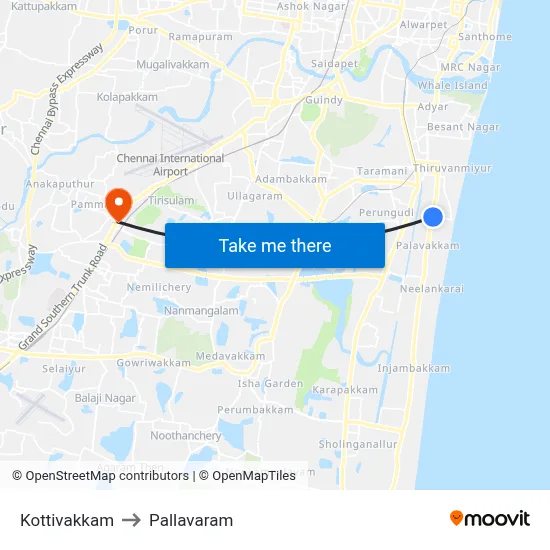 Kottivakkam to Pallavaram map