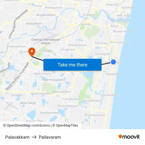 Palavakkam to Pallavaram map