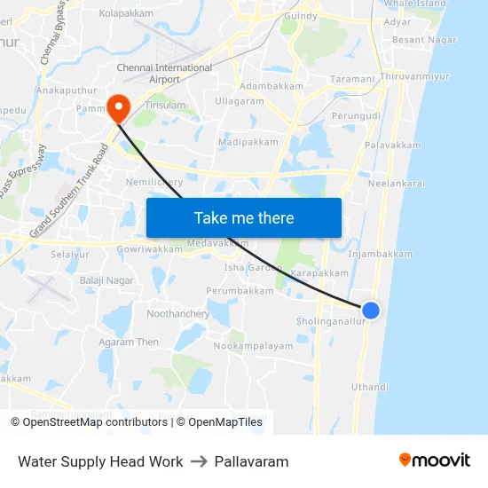 Water Supply Head Work to Pallavaram map