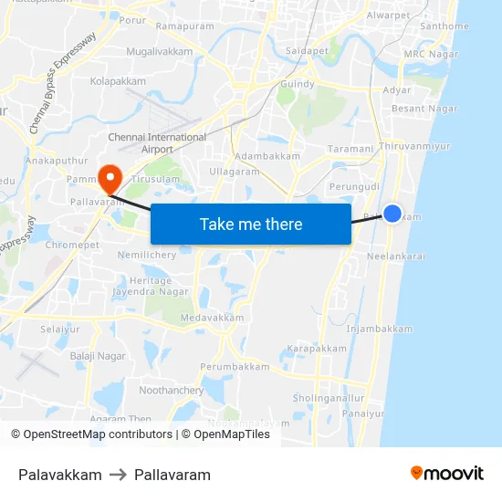 Palavakkam to Pallavaram map