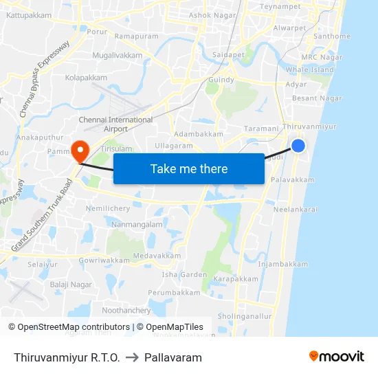 Thiruvanmiyur R.T.O. to Pallavaram map