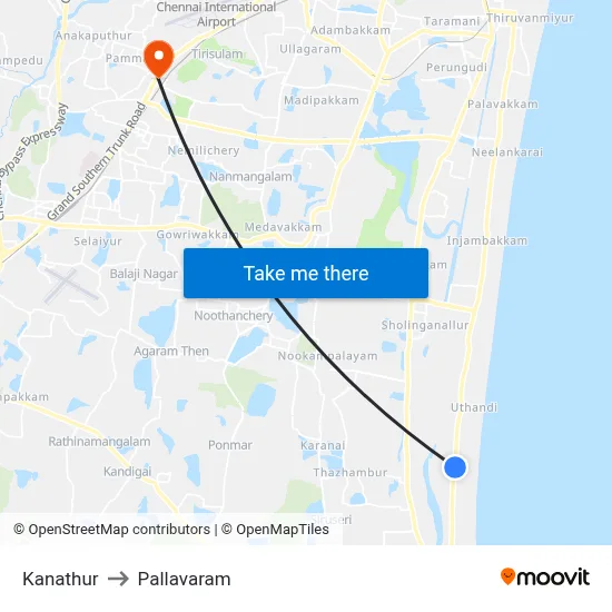Kanathur to Pallavaram map