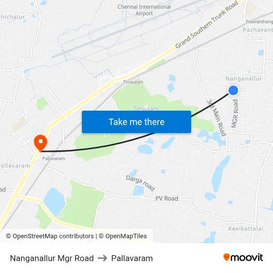 Nanganallur Mgr Road to Pallavaram map