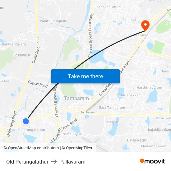 Old Perungalathur to Pallavaram map