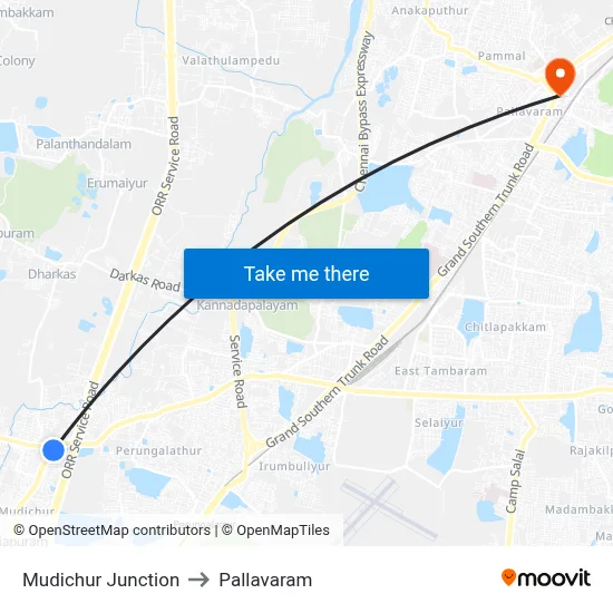 Mudichur Junction to Pallavaram map
