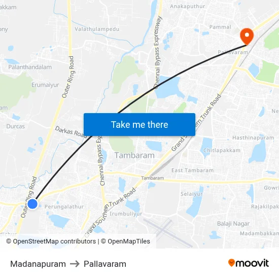Madanapuram to Pallavaram map