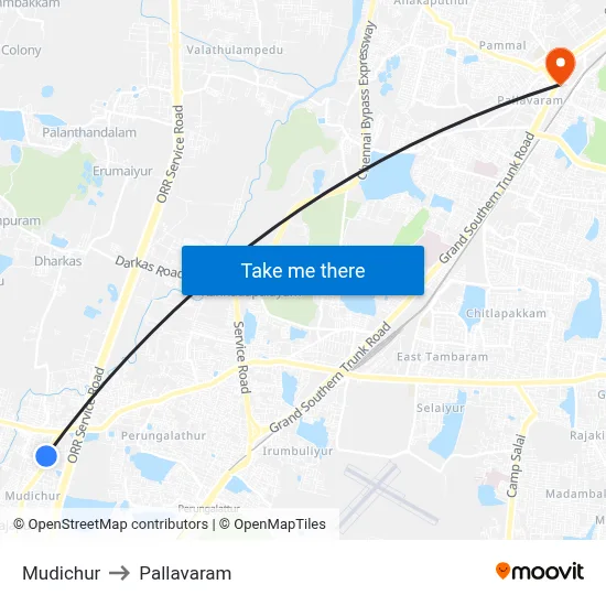 Mudichur to Pallavaram map