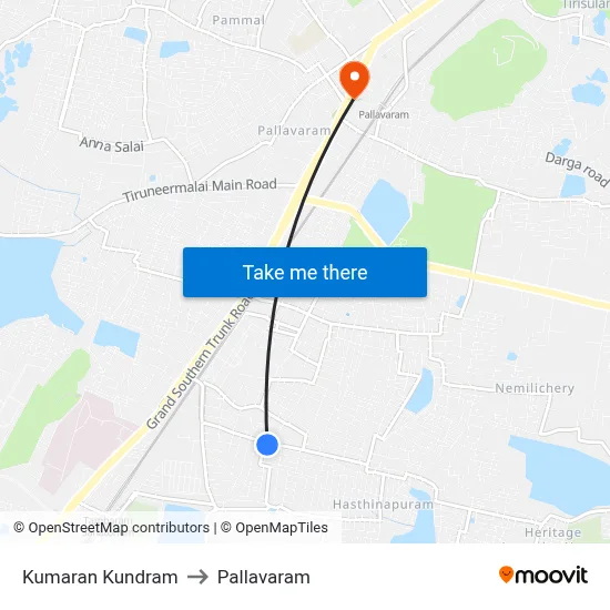 Kumaran Kundram to Pallavaram map