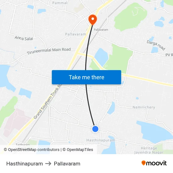 Hasthinapuram to Pallavaram map
