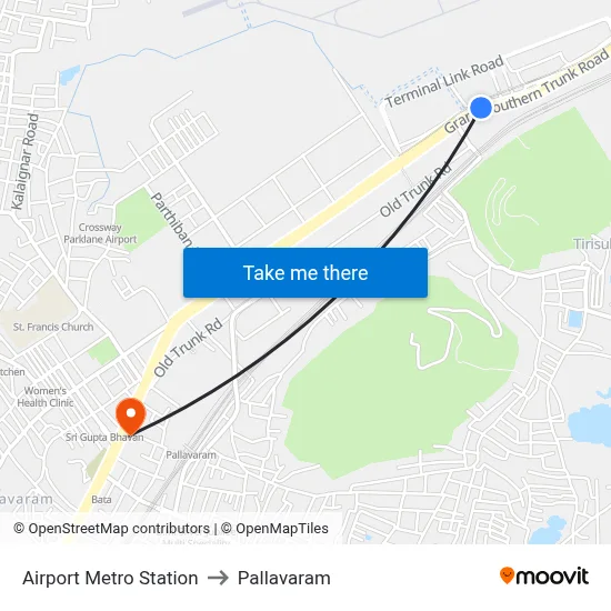 Airport Metro Station to Pallavaram map