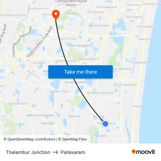 Thalambur Junction to Pallavaram map