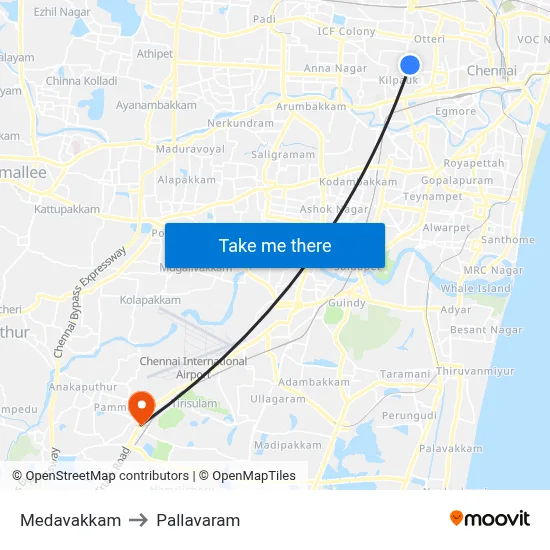 Medavakkam to Pallavaram map