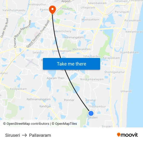 Siruseri to Pallavaram map