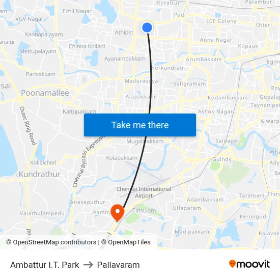 Ambattur I.T. Park to Pallavaram map