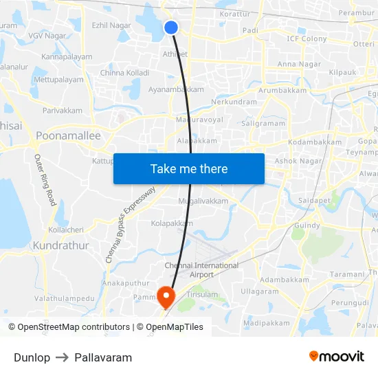 Dunlop to Pallavaram map