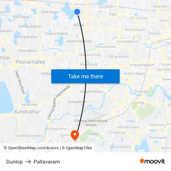 Dunlop to Pallavaram map