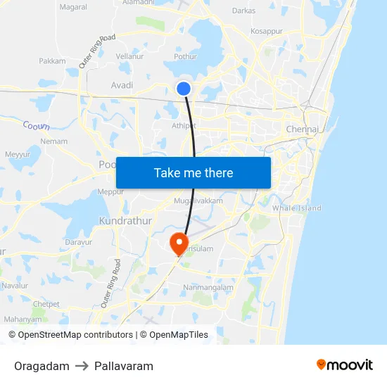 Oragadam to Pallavaram map