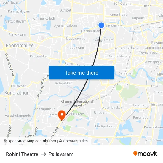 Rohini Theatre to Pallavaram map
