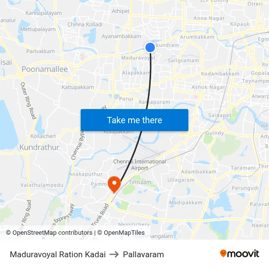 Maduravoyal Ration Kadai to Pallavaram map