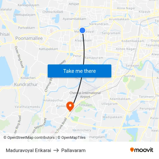 Maduravoyal Erikarai to Pallavaram map
