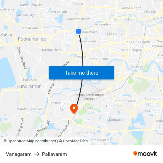 Vanagaram to Pallavaram map