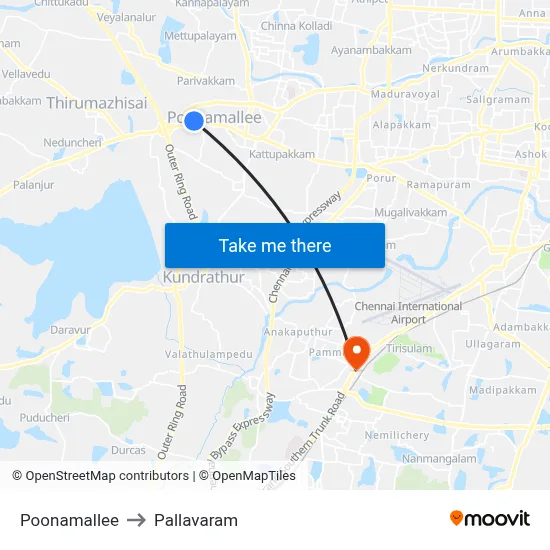 Poonamallee to Pallavaram map