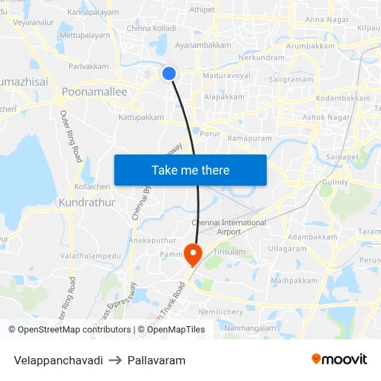 Velappanchavadi to Pallavaram map