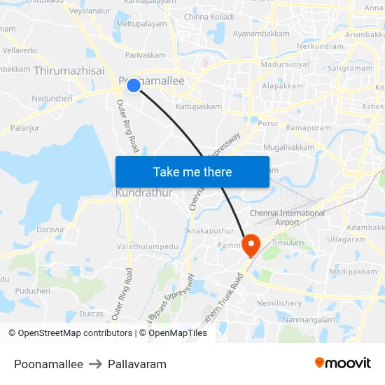 Poonamallee to Pallavaram map
