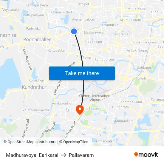 Madhuravoyal Earikarai to Pallavaram map