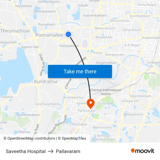 Saveetha Hospital to Pallavaram map