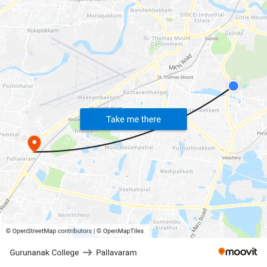Gurunanak College to Pallavaram map