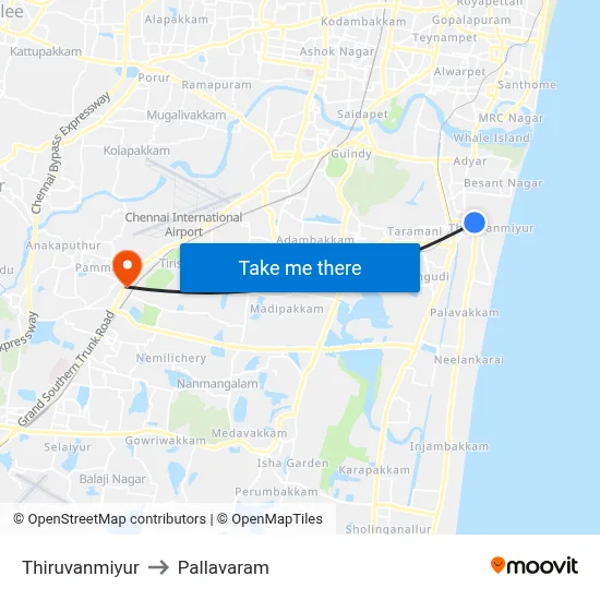 Thiruvanmiyur to Pallavaram map