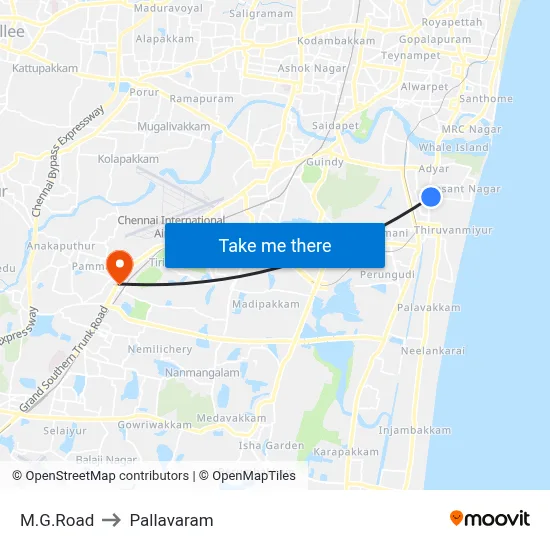 M.G.Road to Pallavaram map