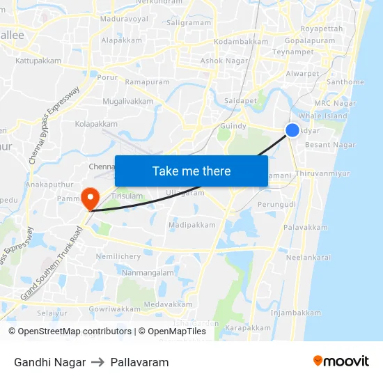 Gandhi Nagar to Pallavaram map