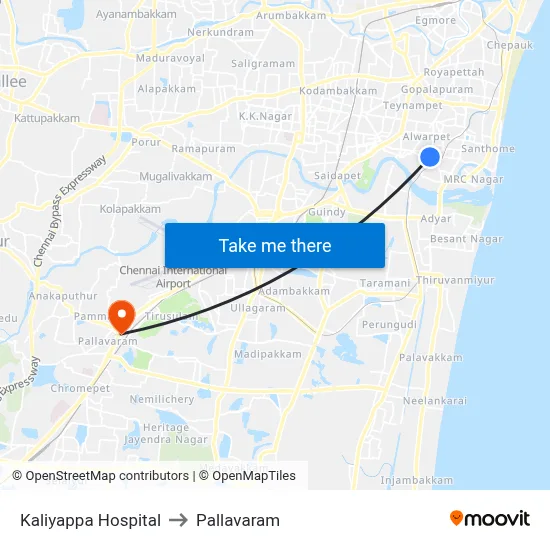 Kaliyappa Hospital to Pallavaram map