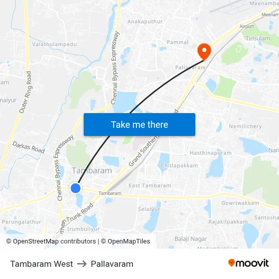 Tambaram West to Pallavaram map