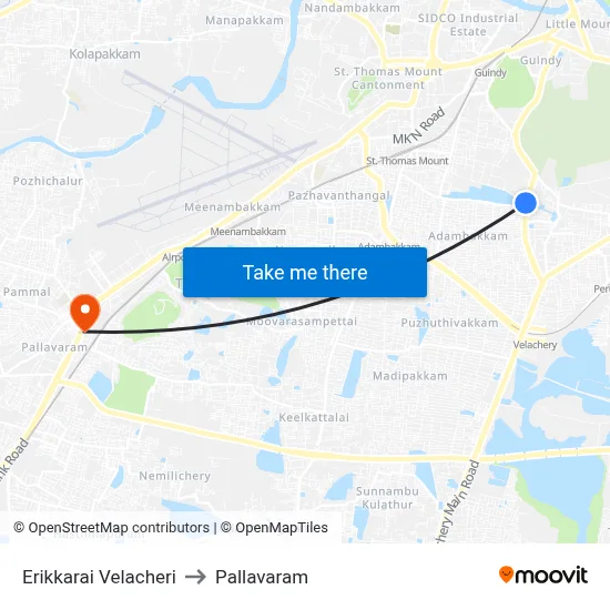 Erikkarai Velacheri to Pallavaram map