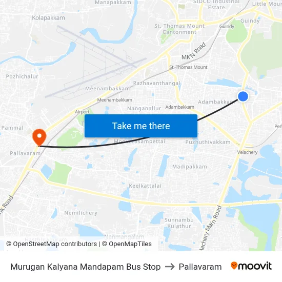 Murugan Kalyana Mandapam Bus Stop to Pallavaram map