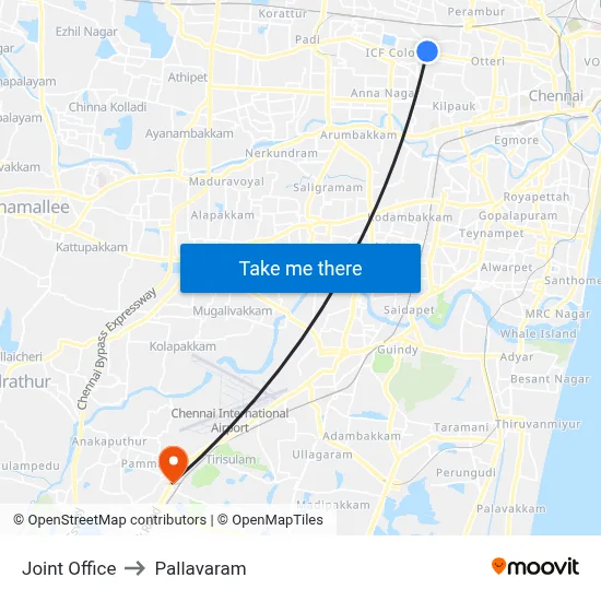 Joint Office to Pallavaram map
